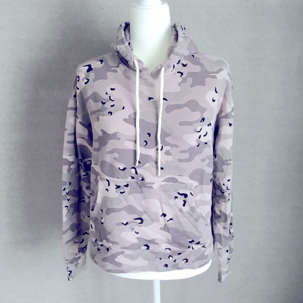 Monrow Gray Camo Supersoft Fleece Drawcord Hoodie, Size S